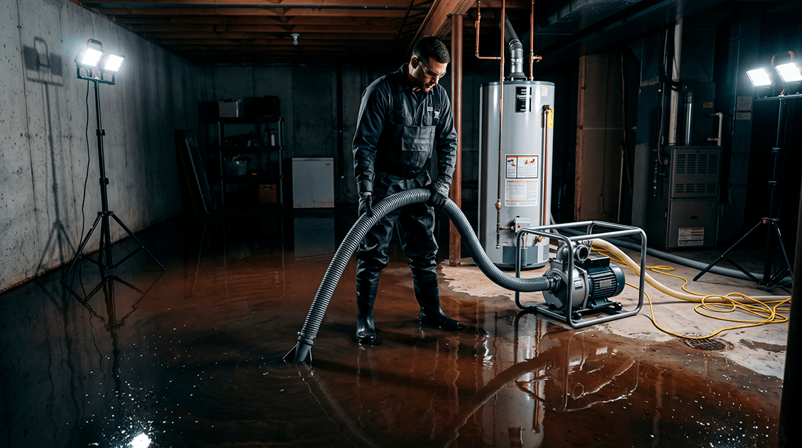 Heavy duty water extraction machinery removing grey water from a ruptured washing machine line in a Louisville townhouse